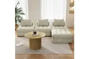Living Room Boucle Sofa Set with Ottoman Beige -4 Piece