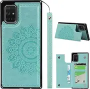 Cavor for Samsung Galaxy A51 4G Case Flower PU Leather Wallet Flip Magnetic Clasp Protective Back Cover Kickstand with Lanyard Card Slots Holder Shockproof Case-Horizontal Mandala Green