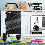 Aluminium Shopping Trolley Storage Cart Foldable Market Grocery Bag Basket Wheel
