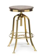 Adjustable & Swivel Indoor Industrial Retro Bar Stool with Oak Wood - Gold Finish