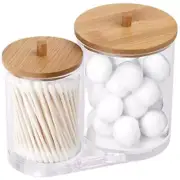 Cotton Swab Pads Holder with Bamboo Lids, Acrylic Qtip Holder Cotton Buds8991