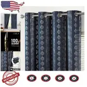 Elegant 63" Blue & Silver Blackout Curtains - Bohemian Geometric Drapes Set of 2