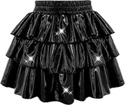 [DAXIANG] Girls Metallic Skirt with Shorts 3-Layer Sparkle Ruffle Skirt for Girls Party Dance Birthday 4-13Y