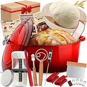 5.5 Quart Enameled Cast Iron Dutch Oven pot with Lid, Dual Handles, Oven Safe up to 500°F, Incl. Sourdough Bread Baking Supplies Like Banneton Bread Proofing Basket, Starter Jar, Scoring Tool Lame
