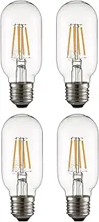 T45 Filament Vintage DIMMABLE LED Bulbs | Tubular E27 Edison Screw | Energy Saving 4W Light Bulb 40W Equivalent | Clear 2700K 470LM | 4-Pack | Warm White