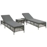 Set Of 2 Outdoor Lounger With Table Cushion Stylish Rattan Sun Bed Chaise Lounge