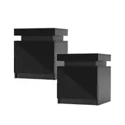 2x LED Bedside Table 2 Drawers Gloss Black
