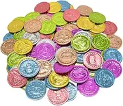 100pcs Plastic Treasure Coins Clown Coins Great for Parties Birthday Games Halloween Pirate Themes Space-Saving Size