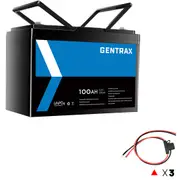 Gentrax 12V 100Ah Lithium Battery + 3* 25A 1.8m Connector Cable M8 Lug
