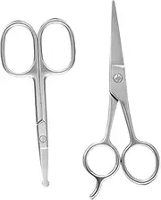 FOMIYES 2pcs Stainless Steel Rounded Nose Hair Scissors Precision - Facial Hair Trimming Tool - Mini Grooming Scissors For Eyebrows Beard