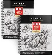 Arteza Sketch Book, Pack of 2, 9x12 Inches, 200 Sheets (68 lb/100gsm), Spiral Bound Artist Sketch Pad, 100 Sheets Each, Durable Acid Free Drawing Paper, Ideal for Adults & Teens, Bright White