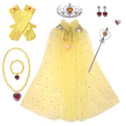 Yellow Frozen Princess Set Hand Necklace Crown Sequin Cloak Veil Perfect Dress Up
