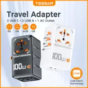 Universal Travel Adapter 100W GaN Worldwide Power Outlet for US to Europe UK AUS