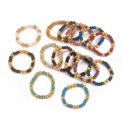 Natural Lava Stretch Diffuser Bracelets with Golden Plated Lava Round Beads
