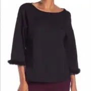 NWT Philosophy Pointe Swing Faux Feather Trim Top S/M Stretchy V