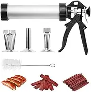 Youngly 15" Beef Jerky Gun Food Grade Aluminium - Homemade Sausage Making Cannon Kit Stainless Steel Beef Stick Maker Kit with Round Flat Nozzle for Cooking