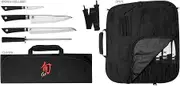 Shun Cutlery Sora 5 Piece Student Knife Set, Kitchen Knife Set with Knife Roll, Includes 8" Chef's Knife, 3.5" Paring Knife, 9" Bread Knife and Honing Steel, Handmade Japanese Kitchen Knives, Black