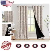 Luxurious 100% Blackout Damask Curtains - 96" Long Grommet Drapes, Set of 2