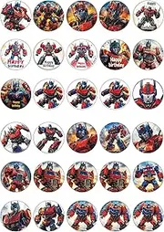 30 x Edible Cupcake Toppers – Robot Hero-Inspired Collection of Edible Cake Decorations | Uncut Edible on Wafer Sheet