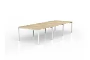 OL Axis 6-User Double Sided Workspace Oak Top with White Frame