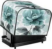 [DXTKWL] Toaster Cover 4 Slice Elegant Teal Flower Leaves Waterproof Appliance Cover with Hang Loop Bread Baker Toaster Cover for Kitchen