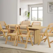 Oikiture 7PCS Dining sets 180cm Rectangular Table with Chairs Foldable Natural