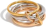 [GIOXRNO] Waterproof Non Tarnish Stackable Rings for Women - Silver Gold Rose Gold Multi Ring Interlocked 3 Ring Set - Water Resistant Never Fades Stacking Rings Band for Women