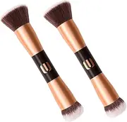 Beavorty Travel Makeup Brush Set 2pcs Angled Foundation Blush Brush Dual Head for Powder and Blush Soft Sturdy Bristles for Occasions