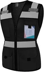 TCCFCCT High Visibility Reflective Safety Vest for Women with 11Pockets & Zipper