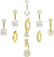 [Tucnoeu] 9pcs Belly Piercing Belly Button Piercing Ring Belly Button Piercing Gold Surgical Steel Jewellery for Women, S, Stainless Steel, Jet