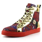FI-2421 Burgundy Gold Lace up High top Sneaker Encore by Fiesso