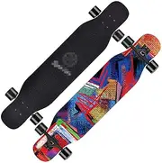 Sports Longboard Skateboard, 47" 7-Layer Maple Super Light Double Tilt Impression Party Pattern Brush Street Dance Board Beginner Adult Girl Professional Skateboard