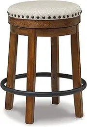 [Signature Design by Ashley] Valebeck 24" Counter Height Upholstered Swivel Stool, Brown & Black
