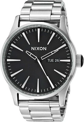 New Nixon Sentry Silver Stainless Steel Black Dial Unisex Watch A356-2348