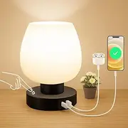 Touch Bedside Table Lamp - Small Lamp for Bedroom with USB C+A Charging Ports 3 Way Dimmable, Nightstand Desk lamp with White Opal Glass Lamp Shade Warm LED Bulb Included, Simple Design Gifts