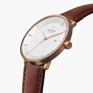 【Nordgreen】哲學家 36mm 玫瑰金殼×白面 玫瑰金米蘭錶帶+復古棕真皮錶帶(PH36RGXXMEROLEBR)
