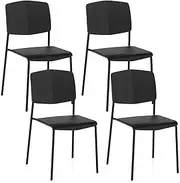 Giantex Plastic Dining Chair, Modern Kitchen Chairs w/Metal Legs, Curved Back, Stackable Armless Chairs, Side Chairs for Dining Room Living Room Home Office Restaurant (4, Black, 46 x 54 x 84 cm)