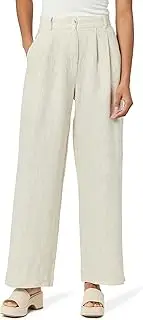 [The Drop] Women's Amalia Relaxed Pleated Trousers, Natural Linen, L