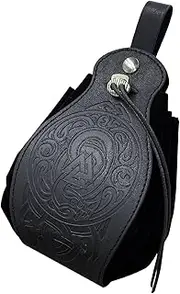 [Perfeclan] Drawstring Pouch PU Leather Retro Design Belt Bag for Men Women Cosplay Parties, Black Dragon and Ball