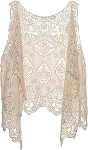[Flygo] Women's Cotton Cardigan Boho Hippie Open Hollow Knitting Stitch Sleeveless Crochet Vest