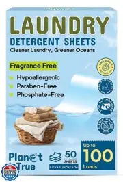 Planet True Eco-Friendly Laundry Detergent Sheets, 100 Loads (50 Sheet) Fragr