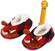 [Rudolph the Red-Nosed Reindeer] Slipper Sock Set - Bundle with Rudolph Fuzzy Snuggle House Slippers Size 2T-4T Plus Bookmark | Christmas Slippers for Boys, Girls, Multicolor, Medium Little Kid