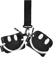 [XYMZR] Mini Zip Around Wristlet keychain Wallet Happy Face Black for Women Personalized Pattern Detachable Dual Pouch Wristlet Portable Wallet Phone Coin Purse, Multi-colored, One Size