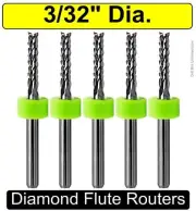 3/32" Router Bits Carbide .394" Depth Diamond Flutes 5 PCS CNC PCB FR4 G10 R139