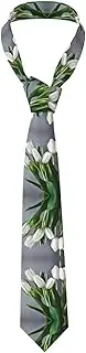 [YANYU] White Tulips Flowers Print Men Necktie Classic And Stylish Ties For Business Weddings And Special Occasions, Black