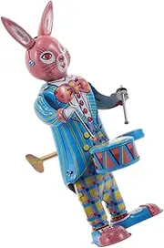 WOONEKY Unique Vintage Iron Rabbit Drummer Wind up Toy for Office Cafe Home Decor Present for Toddlers