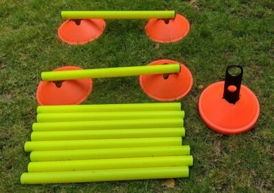 Agility Hurdle Poles And Cones x 10 - Youth Football Rugby Training