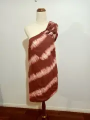 SASS AND BIDE size 10 new linen out of reach tie dye pink one shoulder mini dres