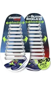 Diagonal One NO TIE Silicone Shoelaces - White Kids Adults Elastics Easy To Fit