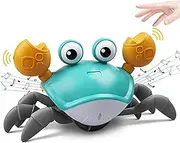 Crawling Crab Baby Toy with Music and LED Light Up for Kids, Toddler Interactive Learning Development Toy with Automatically Avoid Obstacles, Build in Rechargeable Battery (Green)